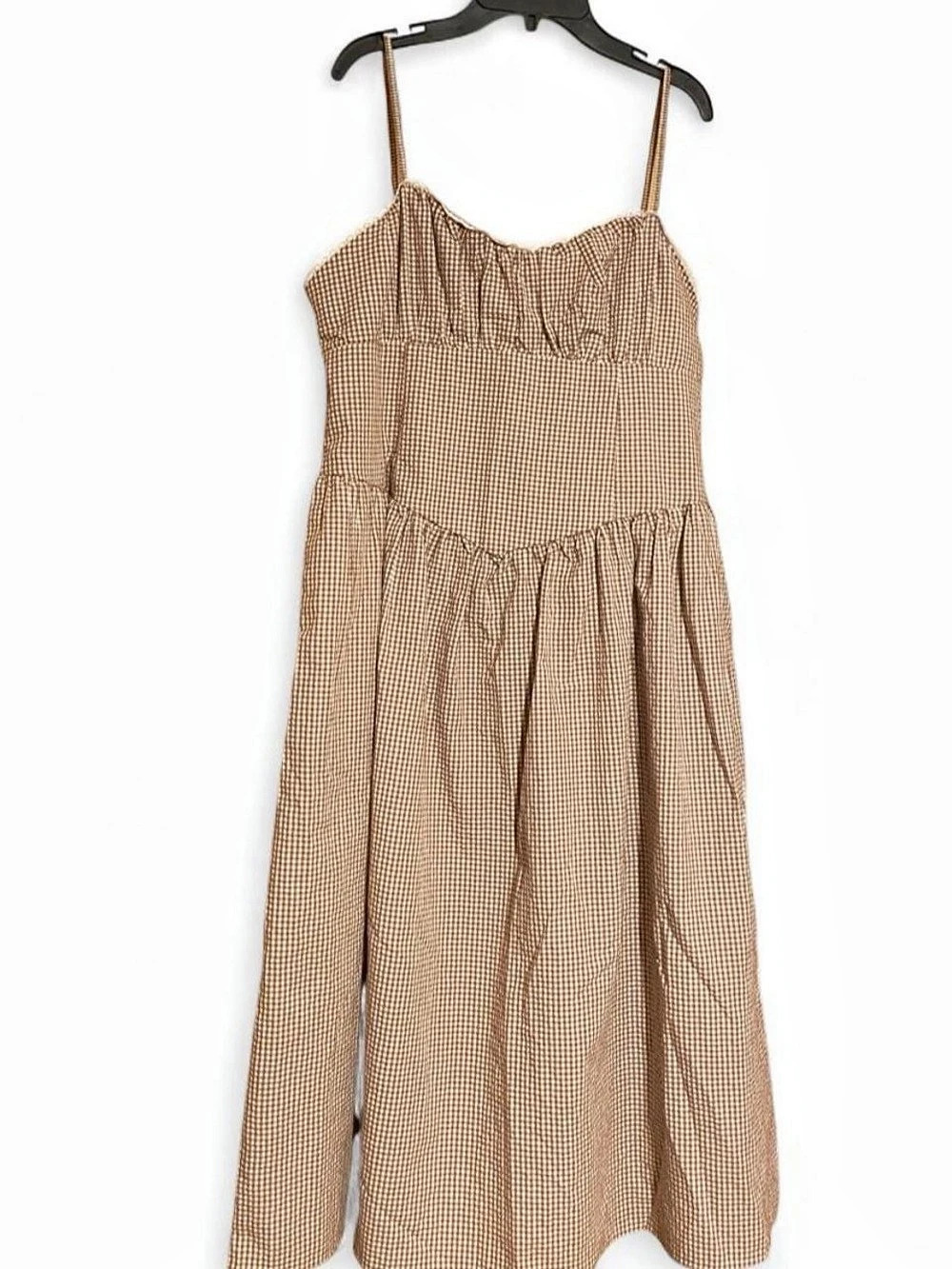 A New Day Gingham Maxi Dress in Brown & White XL NWT